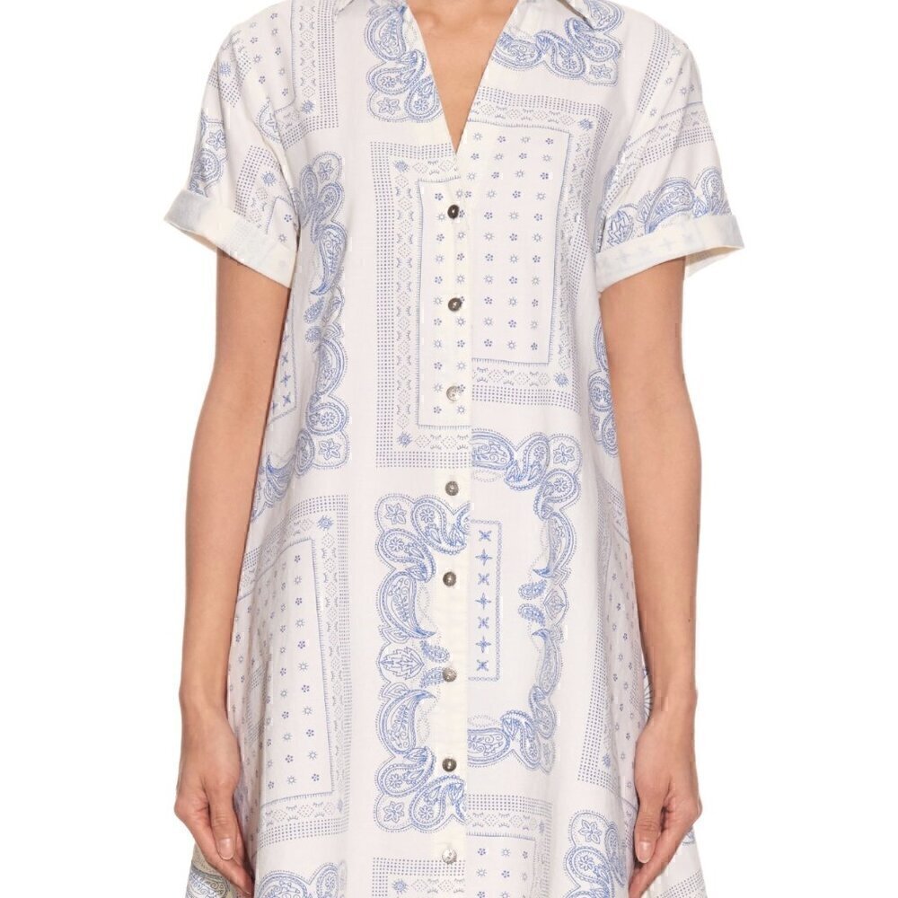 Current/Elliott ASOS Badass Bandana Rolled Sleeve Shirt Dress Button Down Small - Picture 3 of 7